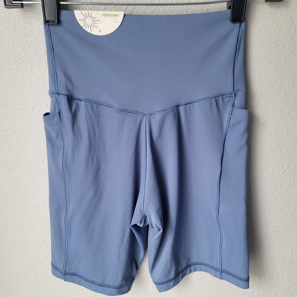 aerie Slate Blue High-Rise Bike Shorts with Side Pockets